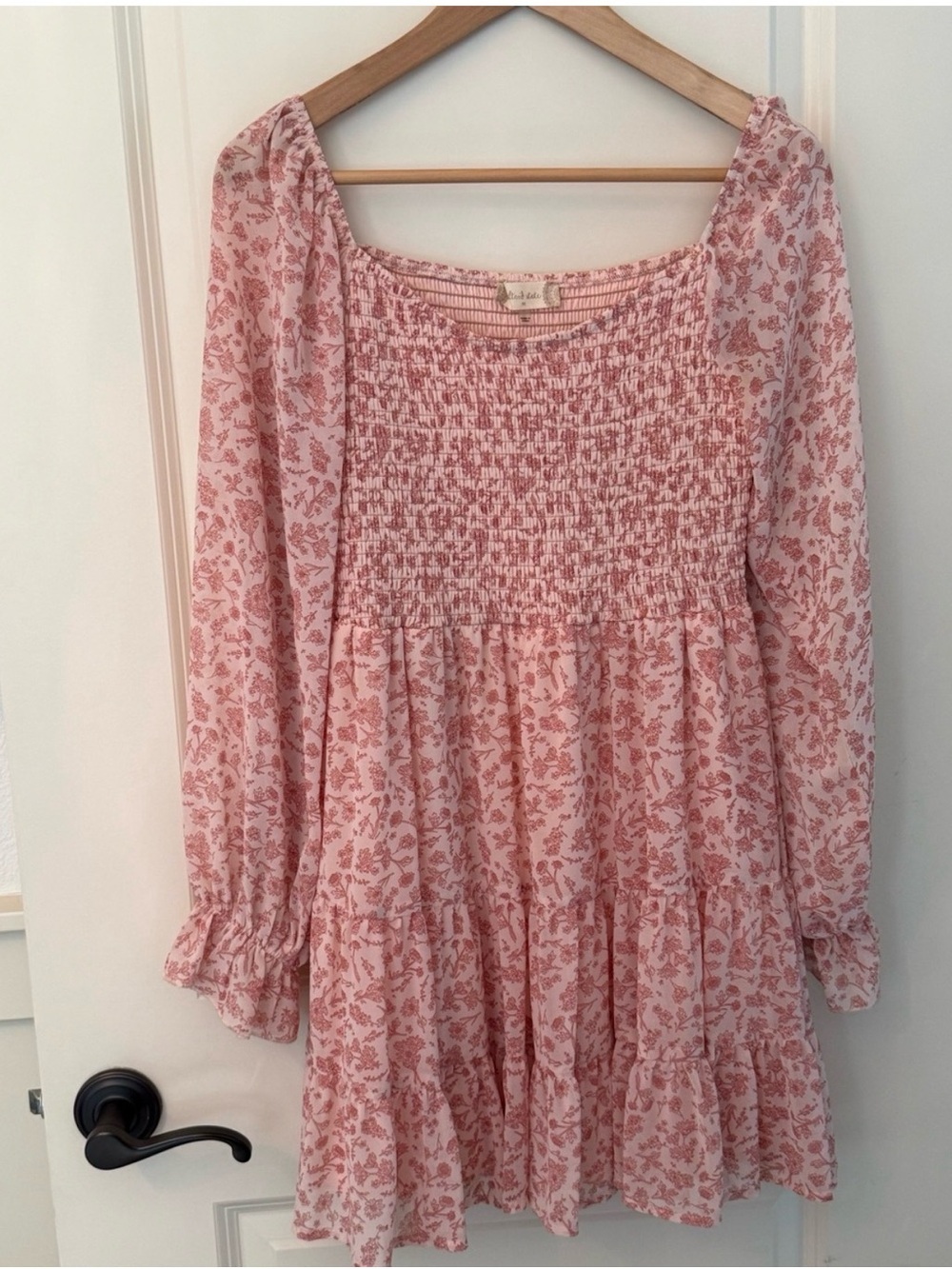 Altar'd State Floral Smocked Mini Dress Pink Size Medium Long Sleeve Cottagecore